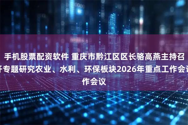 手机股票配资软件 重庆市黔江区区长骆高燕主持召开专题研究农业、水利、环保板块2026年重点工作会议